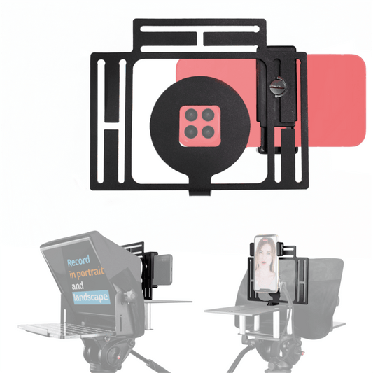 TELEPROMPTER PAD Adattatore per smartphone per teleprompter – Registra con qualsiasi iPhone, telefono Android, compatibile con qualsiasi teleprompter, supporto universale in alluminio per suggeritore con piastra per fotocamera, aderente in tessuto