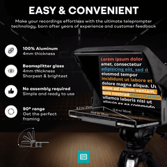 TELEPROMPTER PAD iLight PRO 12'' Teleprompter for iPad Tablet - Kit teleprompter for Video with Remote Control, APP & Carry Bag - Beam Splitter Prompter Autocue DSLR, iPhone, APP for Apple Android Mac Win