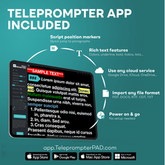 TELEPROMPTER PAD Bluetooth Remote Control for Teleprompter - Includes Teleprompter app for Apple, Android Windows & Mac - Wireless Controller for Beam Splitter Prompter or Live Streaming Equipment