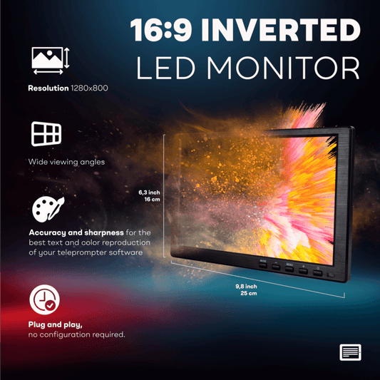 TELEPROMPTER PAD Monitor invertito per teleprompter iLight PRO 12'', monitor suggeritore Plug & Play per testo specchiato, compatibile con qualsiasi teleprompter (controllare le dimensioni)