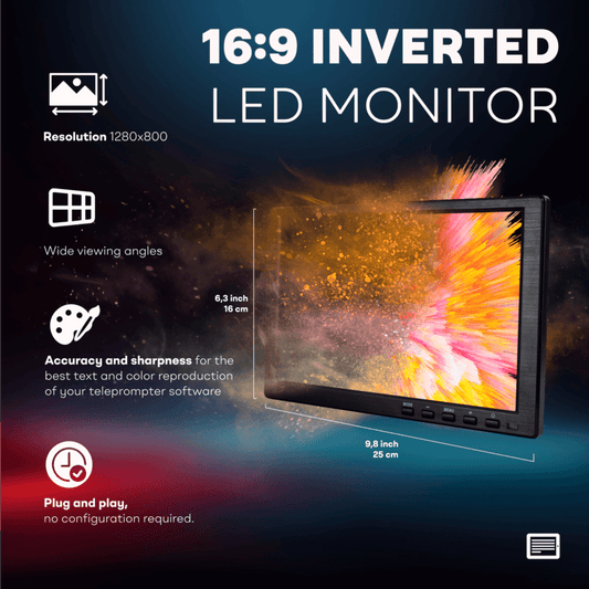 TELEPROMPTER PAD 10.1'' Monitor Invertido para Teleprompter, Plug & Play Monitor Teleprompter para iLight PRO 12'', Compatible con cualquier Teleprompter (consultar dimensiones)