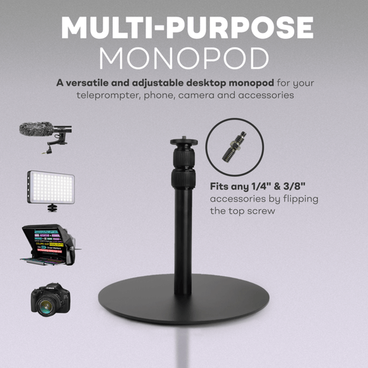 Monopiede multiuso - Supporto da tavolo completamente adattabile per teleprompter, telefoni, fotocamere e accessori, ideale per risparmiare spazio e garantire stabilità nelle configurazioni di creazione di contenuti