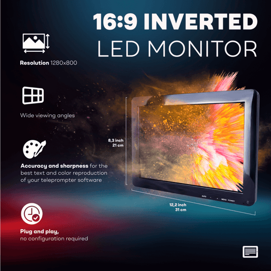 TELEPROMPTER PAD Monitor invertito per teleprompter iLight PRO 14'' monitor suggeritore Plug & Play per testo specchiato, compatibile con qualsiasi teleprompter (controllare le dimensioni)