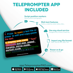 TELEPROMPTER PAD iLight PRO 12'' Teleprompter per tablet iPad - Kit teleprompter per video con telecomando, APP e borsa per il trasporto - Beam Splitter Prompter Autocue DSLR, iPhone, APP per Apple Android Mac Win