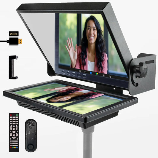 TELEPROMPTER PAD EyeMeeting Prompter per streaming Twitch, Youtube, contatto visivo Zoom, per Mac/PC DSLR Webcam iPhone con Software, monitor da 10,1" e telecommando, compatibile con Elgato Streamdeck