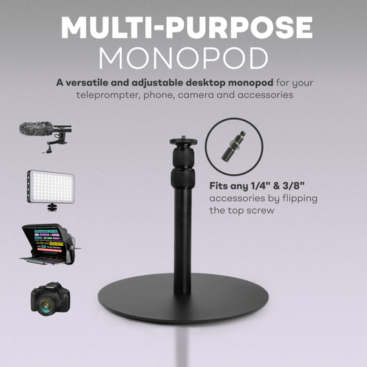 Monopode polyvalent – ​​Support de bureau entièrement adaptable pour téléprompteurs, téléphones, appareils photo et accessoires, idéal pour économiser de l'espace et garantir la stabilité dans les configurations de création de contenu