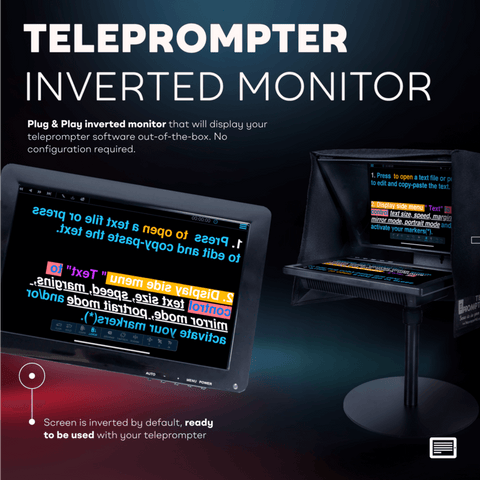 Inverted monitor for Teleprompter, 12'' Plug & Play compatible with ...