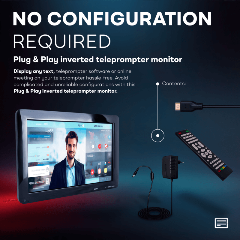 Plug Mode Monitor Inverted monitor for Teleprompter, 12'' Plug & Play compatible with ...